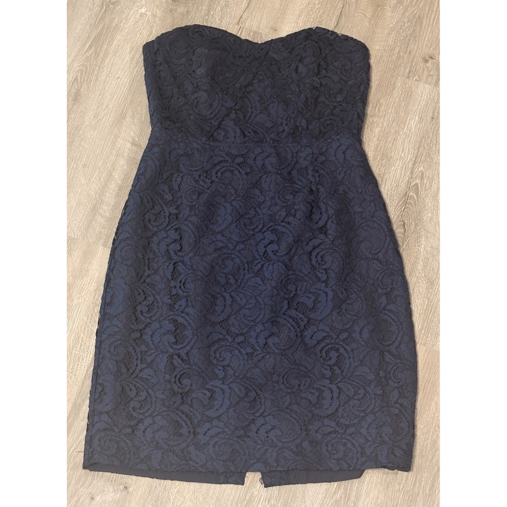 J.Crew Navy Blue Floral Lace Strapless Sweetheart Cocktail Dress B7678 Size 6